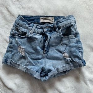 GARAGE Stretch Ripped Blue Jean Shorts. Size:0.